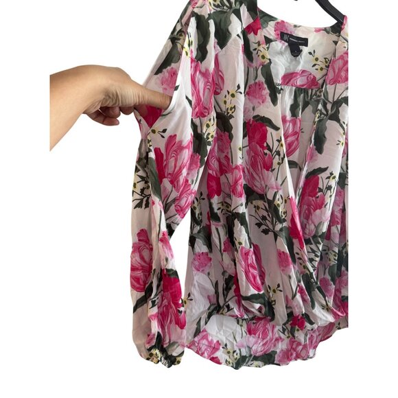 INC Blouse Womens S Polyester Multicolor Floral Long Sleeve Draped V-Neck Top - Picture 5 of 8